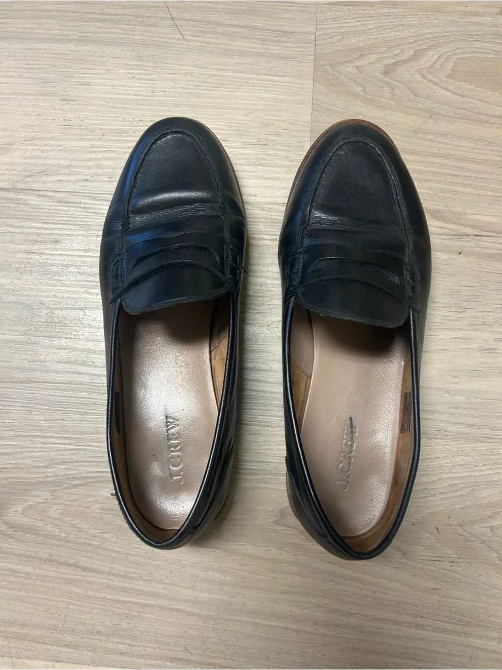 J Crew Ryan Penny Loafers Flats Shoes Womens Sz 8 Black Leather Slip On Academia